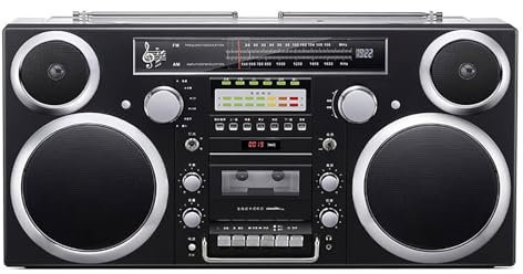 OZTYSGXM Lecteur de CD Portable Multifonction, Radio Am/FM, Lecteur de Cassette RéTro Boombox, EntréE USB/Cassette/Bluetooth/Aux, Style Classique des AnnéEs 80 pour RéUnions Famille,Black