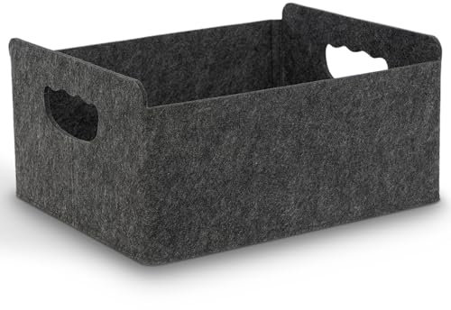 BEHONA Filzkorb Aufbewahrungskorb aus Filz, Organizer Box für Schrank & Regal, Faltbarer Aufbewahrungskorb, Filzbox für Zuhause und Büro, Schwarz (1 Stück)