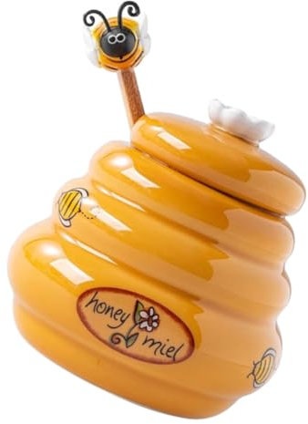 TOPPERFUN Tarro De Miel De Cerámica Con Tapa y Cucharilla Dipper Contenedor Decorativo Para Almacenaje y Dispensación Limpia De Miel Compacto Para Cocina