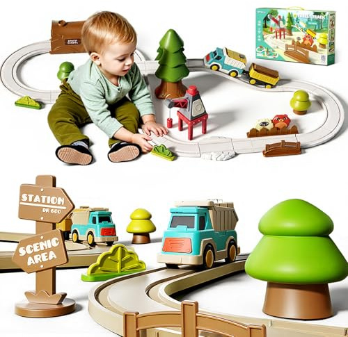 Circuito Giocattolo in Miniatura con Trenino per Bambini dai 3,4,5,6,7,8+Anni,Trenino Forestale,Binari Estensibili,Giocattolo Educativo,Regalo di Compleanno per Bambini e Bambine