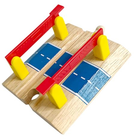 JUMPLAWN Train Track Railing Barrier Accessories for Children, Wooden Dual-post Railway Platform Road Block Plaything, Diy Model Train Track Toy for Pretend Play and Building