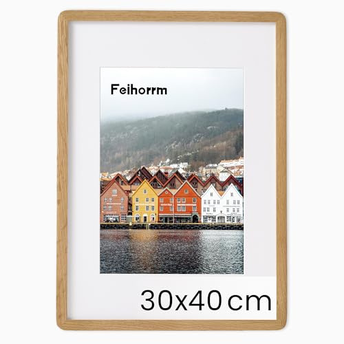 Feihorrm Massivholz Bilderrahmen, Eiche Bilderrahmen, Mit gehärtetem Glas, Für 30x40 cm-Fotos ohne Passepartout oder 19x29 cm-Fotos mit Passepartout (Beige, 30x40 cm/ 1x)