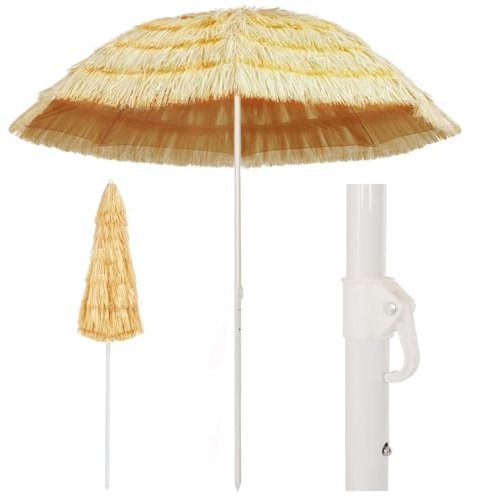 Gecheer Strandschirm Natur 240 cm Hawaii-Stil Gartenschirm Sonnenschirm Strandschirm für Terrasse Café