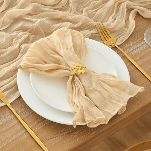 LUKDUNG 12 Stück Servietten, Boho Gaze Käsetuch Servietten 50 x 50 cm, Mullservietten für Party Hochzeiten Zuhause Brautpartys Tischdekorationen, Dunkelbeige