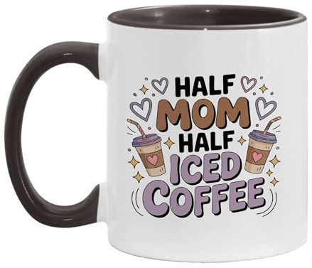 IVISION LEARNING LTD Half Mom Half Iced Coffee Drinking Cup, Funny Two-Tone Accent Ceramic Mugs, 11oz 15oz