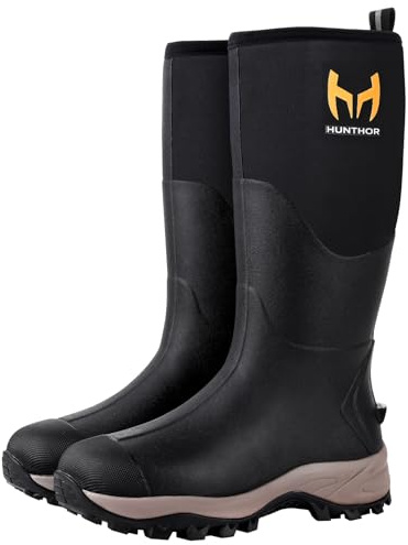 Hunthor Rubber Boots for Women with Steel Shank, Waterproof 6mm Neoprene Rain Boots for Hunting, Outdoor Work Black size 6