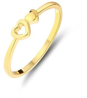 Stfery Damenring 9K Gold Partnerringe, Doppel-Herz Ring Au375 Gr.65 (20.7)