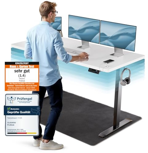 CLOUVOU ProDesk Höhenverstellbarer Schreibtisch elektrisch [TESTSIEGER] | 140x70cm | Dual-Motor Schreibtisch höhenverstellbar elektrisch | Elektrischer Schreibtisch mit Memory, 2X USB & Kabelversteck