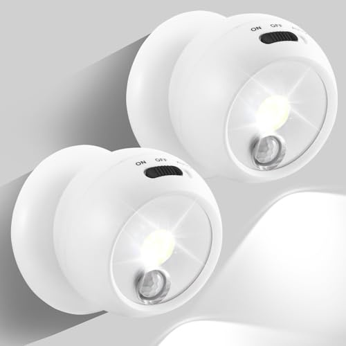PIR Motion Sensor Night Light, 2 PCS Battery Operated Bright Ball Light | Magnetic 360° Motion Activated Night Lights, Auto On/Off, 3 Modes Wireless Security Lighting For Home, Stair, Hallway