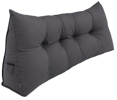 POKAR Rückenkissen 200x50x20 cm | Lesekissen für Bett und Sofa | Großes Keilkissen als Sofakissen für Rückenlehne | Wandkissen mit praktischen Seitentaschen | Oeko Tex 100 Zertifiziert | Anthrazite