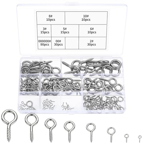 200 Stück Ösenschrauben, Schraubösen Heavy Duty, Selbstschneidende Ösenschraube mit Gewinde, Ringschrauben, Kleine Ösenschrauben mit Holzgewinde für Garten Home Kletterpflanzen(8 Größen)