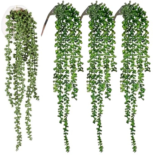 Genérico Plantas Colgantes Artificiales, 4 Piezas Plantas Artificiales, Flores Artificial Decoracio Suculentas Artificial para Decoración Hogar Exterior Boda Cumpleaños