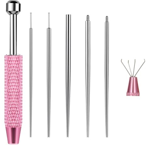 QHQQXN 6 st Piercing Kit Piercing Ball Grabber Tool och 16G 18G Rostfritt stål Piercing Taper Flat Back Örhänge Insättningsverktyg Body Piercing Byteskit för Öron Näsa Läpp Navel Ögonbryn, Silver
