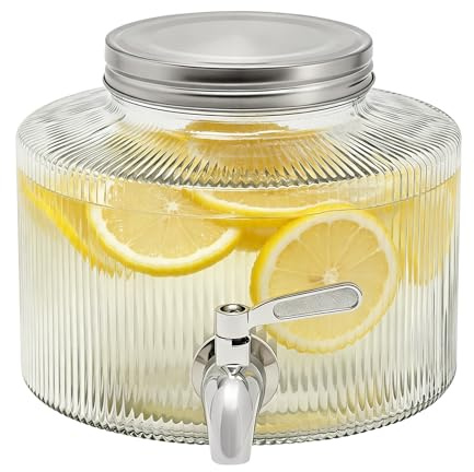 Dispenser di bevande in vetro da 2,5 l con rubinetto in acciaio inox, adatto per frigorifero, erogatore di acqua con rubinetto per limonata, tè freddo sangria, contenitore in vetro con coperchio