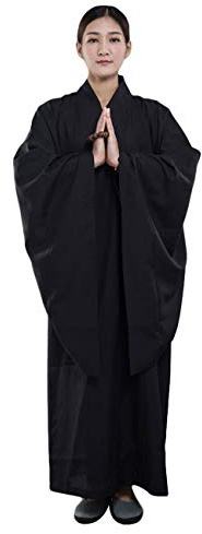 ZooBoo Shaolin Unisex Monk Kung fu Robe Costume Long Gown Suit (XL/180, Black)
