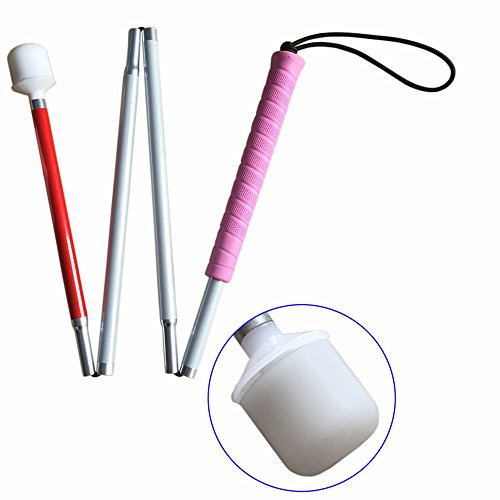Aluminum Mobility Folding Cane for The Blind (Folds Down 4 Sections) White Cane for Children, Pink Handle