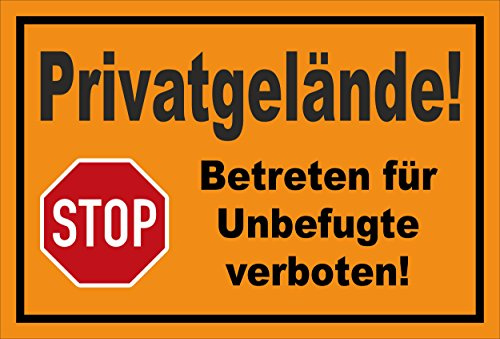 Melis-Folienwerkstatt Schild Stop - Privatgelände - Betreten verboten – 15x10 cm – 3mm Aluverbund – Bohrlöcher – mehrere Größen/Materialien