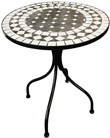 Dekorativer mediteraner Mosaik Tisch Kreis Design Mosaiktisch Gartentisch Gartenmöbel Bistrotisch 60 x 70cm Anthrazit/Grau Rund