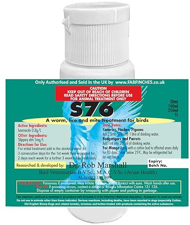 Fab Finches s76 for Air Sac Birds Mites Red Mite Worms Wormer Lice In Water Treatment (30ml)