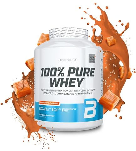 BioTechUSA 100% Pure Whey | Proteinpulver mit BCAA und Glutamin | Glutenfrei, Palmölfrei | 21g Protein pro Portion, 2.27 kg, Salziges Karamell