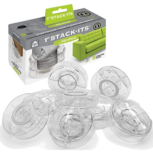 Slipstick CB658 Stack-Its 1 Inch Adjustable Bed Risers/Furniture Risers (Set of 8) Lifts Height 1, 2, or 3 When Stacked - Clear Heavy Duty Raisers