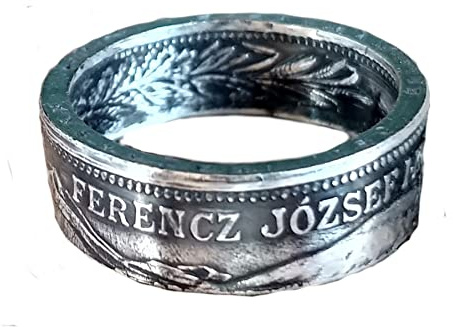 Coinring, Münzring, Ring aus sehr alter Münze (1 Krone Österreich/Ungarn von 1915), 835er Silber - Double Sided coin ring - Größe 52 (16.6), handgeschmiedetes Unikat