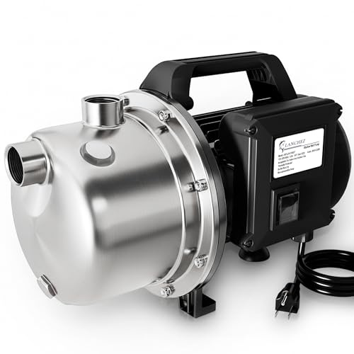 LANCHEZ Shallow Well Pump, Stainless Steel Water Transfer Pump, 115V Garden Irrigation Pump, Water Booster Jet Pump for Home Garden Lawn Farm, Black