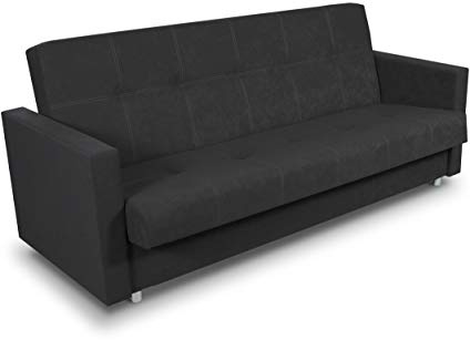 Sofnet - Bettsofa Dave mit Schlaffunktion, Bettkasten (Schwarz, Suedine 24) | Polstersofa mit Bettkasten, Schlafsofa, Sofa, Veloursstoff, große Schlaffläche, platzsparend, modernes Design