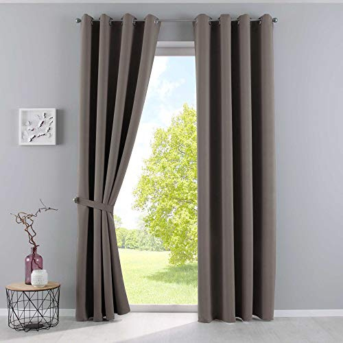 Gardinenbox Vorhänge Blickdicht »Newyork« Taupe HxB 225x140 cm 2er-Pack Thermo-Gardinen Verdunkelungsvorhang Blackout Ösen schalldämmend ÖKOTEX UV-Schutz Raffhalter, 201920600-2