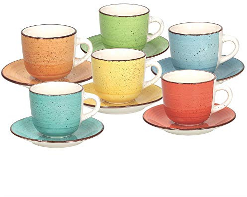 Tognana Louise Art & Pepper Kaffee-/Teetassen mit Untertasse im Set a 6 Stück, aus Steinzeug mit einem Volumen von 220 ml