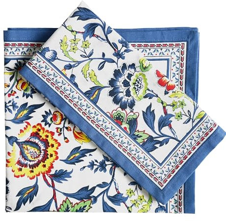 Cloth Napkins Set of 12 Cotton Linen Blend Printed Dinner Napkins Perfect for Parties Dinners Weddings Cocktail Christmas Napkins Cloth (Blue Floral)