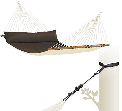 LA SIESTA - Alabama Arabica - Gefütterte Stabhängematte Kingsize + TreeMount Black - Baum- & Pfosten-Befestigung