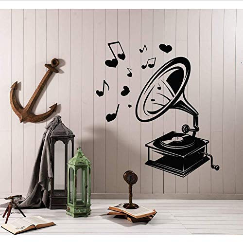 Retro Vintage Musik Grammophon Wandtattoo Aufkleber Wohnkultur Wohnzimmer Schlafzimmer Vinyl Kunst Applique Hinweis Abnehmbares Muster 57X63Cm