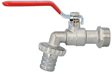 HYDROLAND Wasserhahn Garten 1/2 mit Schlauchanschluss & Ergonomischem Griff | Kugelhahn 1/2 Zoll Auslaufventil Gartenhahn Messing Absperrhahn mit Mutter Kugelauslaufhahn Kupplung