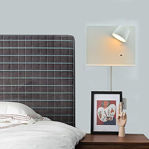 LUSTORM 1 Applique Murale Avec port USB de Charge, Applique LED Prise D'étagère Lampes Lecture pour Chevet à Rotation Réglable Interrupteur 2700K éclairage Chaud salon