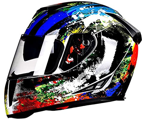 Motorrad-Integralhelm Modular-Helm Rollerhelm Erwachsener Herren & Damen Jet Helm Flip-Up Helm Sturzhelm Full-Face Motorcycle Helmet Klapphelm Mopedhelm,Blau,L
