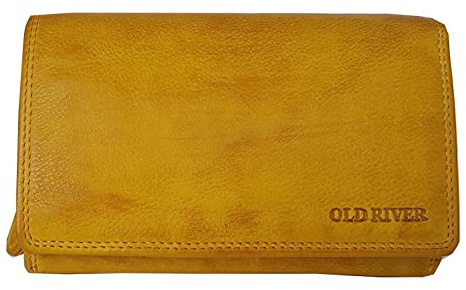 zarolo - Old River Geldbörse Damen Leder mittelgroß mit Reißverschluss Vintage Echtleder mit vielen Fächern, Münzfach, RFID Schutz
