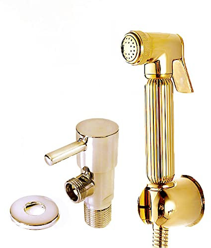Xcel Home Gold Brass Bidet Douche Set | Wall Mounted Brass Shattaf Kit Included Muslim Shower Head, Isolation Valve, & 1.2m Shower Hose | Ideal Hand Held Bidet Sprayer Kit for Hygiene Solution