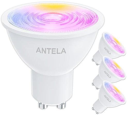 ANTELA Alexa Glühbirne Gu10 4,5W 350 LM Smart WLAN LED RGB Dimmbare Birne Lampe, Warmweiß/Kaltweiß Licht (2700K-6500K), APP Steuern Kompatibel mit Google Home, 40° Abstrahlwinkel, 4 Stück