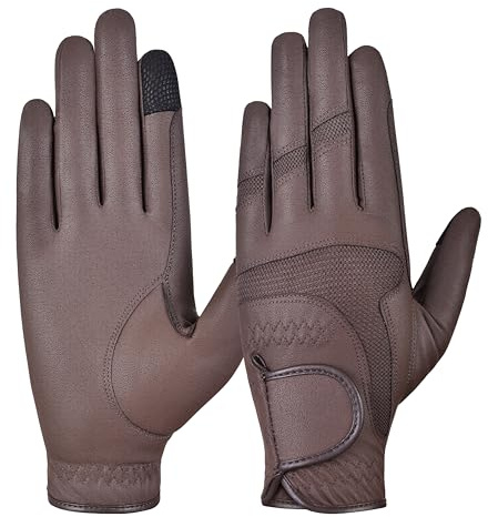 AFE Ladies Horse Riding Equestrian Sereno Leather Gloves breathable Brown (Large)