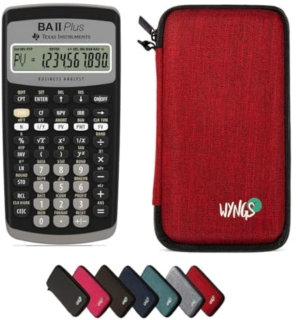 TI-BA II Plus Taschenrechner inklusive Schutztasche von WYNGS in Rot - Basic Set