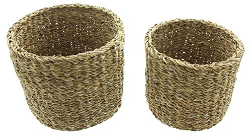 FRANK FLECHTWAREN Übertopf Seegras, 2er Set, Trendiger Universalkorb, naturbelassen, aufwändig geflochten, vielseitig verwendbar, Maße: Ø 21 x 18 cm, Ø 25 x 20 cm | Naturbelassen, Aufwändig geflochten, Vielseitig verwendbar, Trendiger Universalkorb