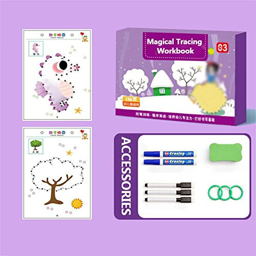 Lehrbuch für Kinderpädagogik,Magische Kalligraphie übungsheft,Kinder Magisches Heft,Wiederverwendbares Übungsbuch,Magisches übungsheft mit Stift,Kalligraphisches Schreiben von Kindern (136 Seiten)