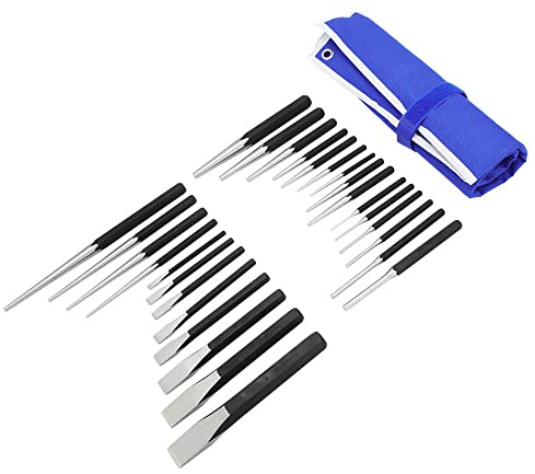 MichaelPro MP010031 Punch and Chisel Set, 27Pcs Set Tools with Center, Pin, Long Taper, Starter Punch, Chisel, Gauge and Tool Pouch, CR-V Steel Chisels and Punch Tool Set