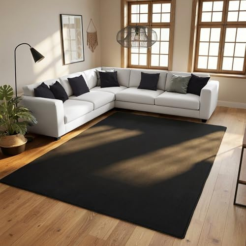 SIMPEX Waschbarer Teppich Kurzflor 140x200 cm Schwarz Modern Einfarbig Weich rutschfest Pflegeleicht Maschinenwaschbar für Wohnzimmer Schlafzimmer Esszimmer