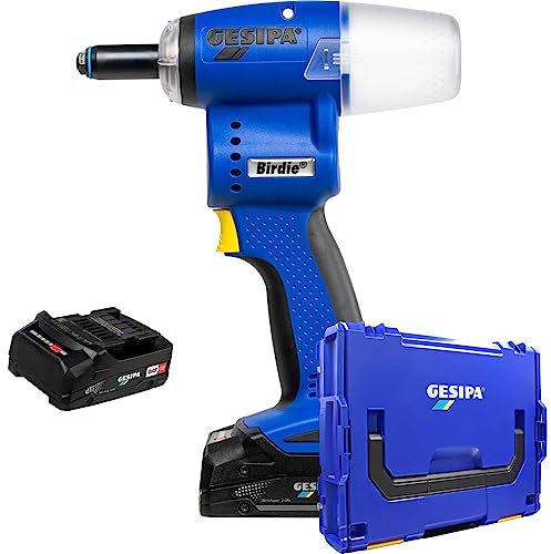 Gesipa Birdie mit 2x Akku 2,0 Ah und 1x Ladegerät in L-Boxx, 10 kN Setzkraft, für Blindniete bis Ø 5 mm, Alu bis Ø 6 mm, Nietgerät 1746721