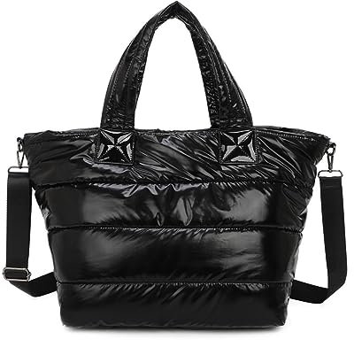 ITALYSHOP24 OBC XXL Damen Tasche Nylontasche Shopper Reisetasche Handtasche Schultertasche Umhängetasche Beuteltasche Weekender Shopping Bag Reisetasche Schwarz V1