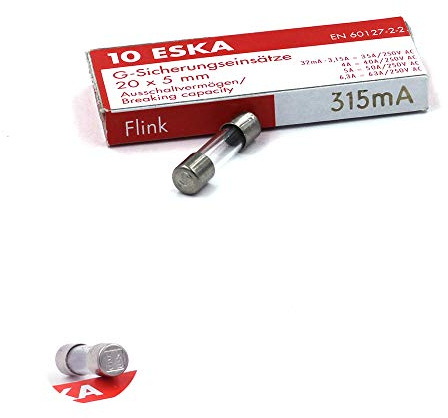 Fusibile rapido (F) in vetro 315 mA/250 VAC 5 x 20 mm (10 fusibili)