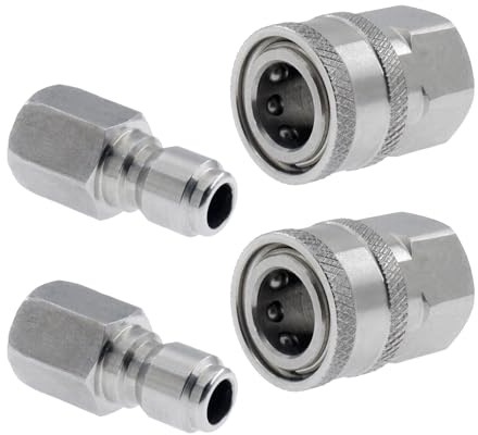 NPT 3/8 Inch Pressure Washer Fittings,SAFYY 304 Stainless Steel Female and Male Hose Quick Connector Kit,Quick Connect/Disconnect Coupler,Power Washer Plug Socket Adapter,2 Sets(Internal Thread)