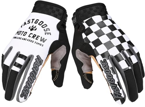 EXCEREY Chessboard Grid Motorcycles Racing Bicycles Full Finger Gloves for Adult Cycling Climbing Riding Biking Outdoor Sports (White, Size L)